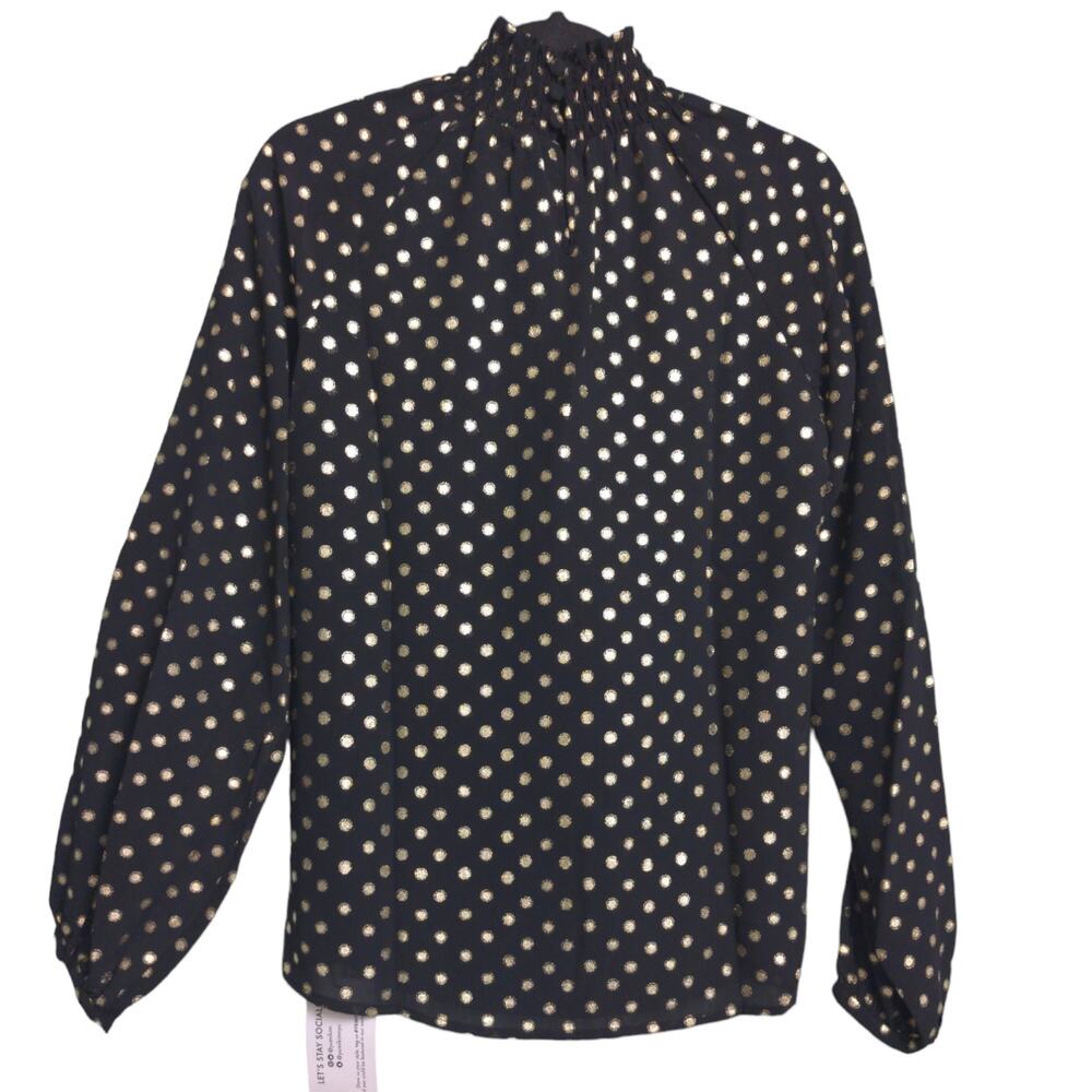 Yumi Kim Lexington Ave Top Hot Spot Black Gold Long Sleeves Polka Dot XS New